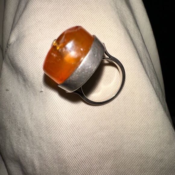 Amber antique .925 unique Statement Ring 7-1/2 - Picture 5 of 6
